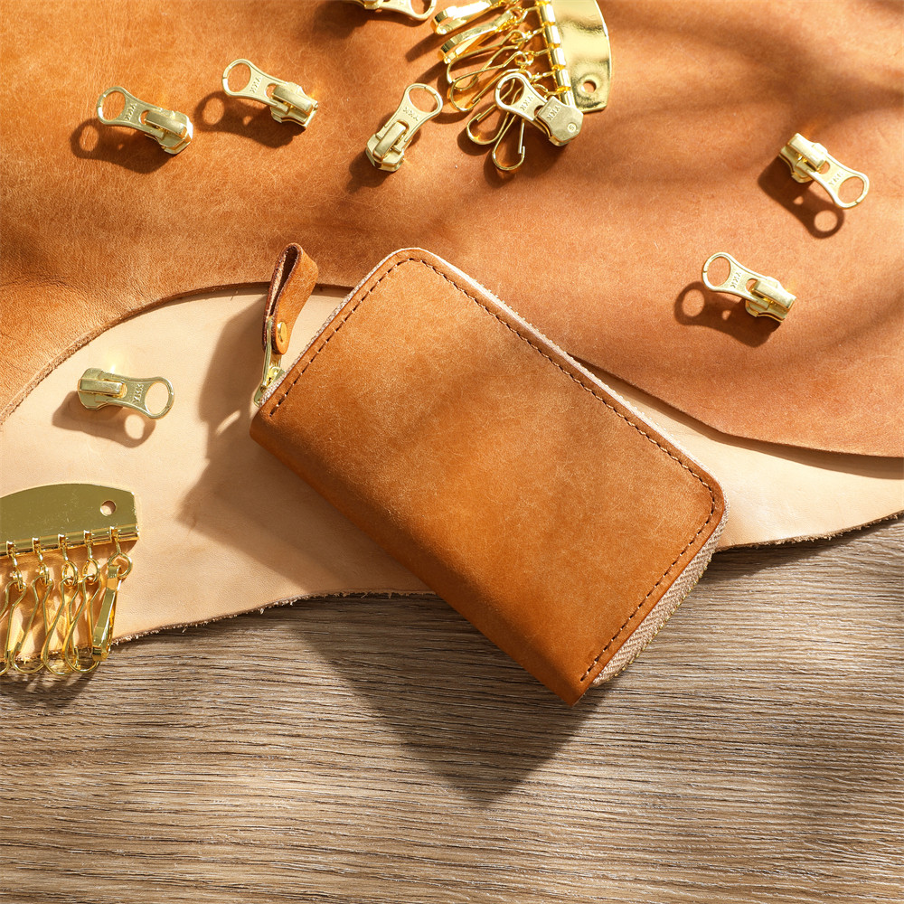 简约头层牛皮多功能钥匙包男士真皮大容量女拉链锁匙包卡包二合一