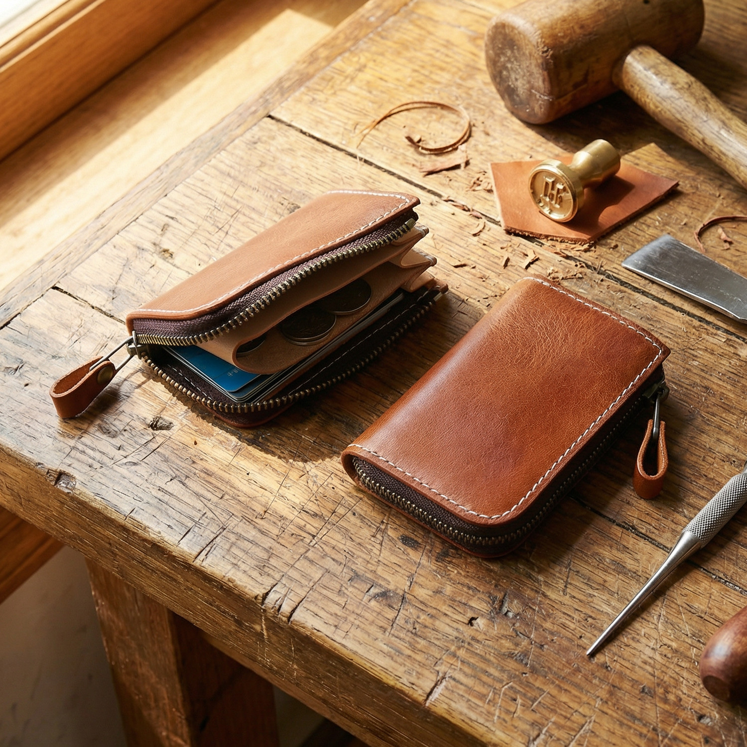 手工复古意大利植鞣皮男士真皮钱包头层牛皮短款小钱夹拉链零钱包
