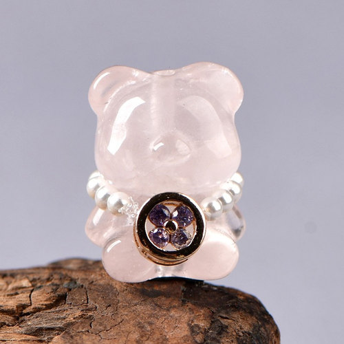 天然粉晶蝴蝶结小熊手工串珠