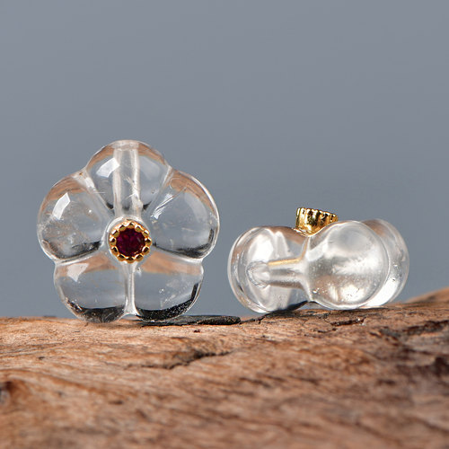 天然水晶白水晶小花镶嵌DIY配件