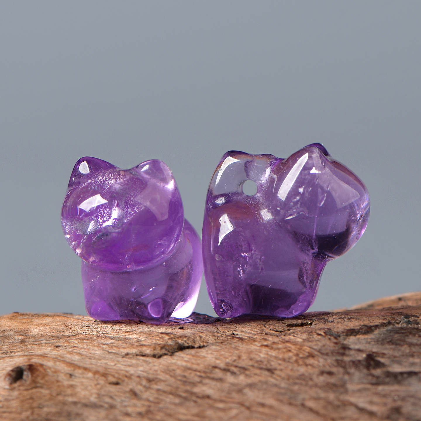 天然水晶紫水晶小猫雕刻DIY配件
