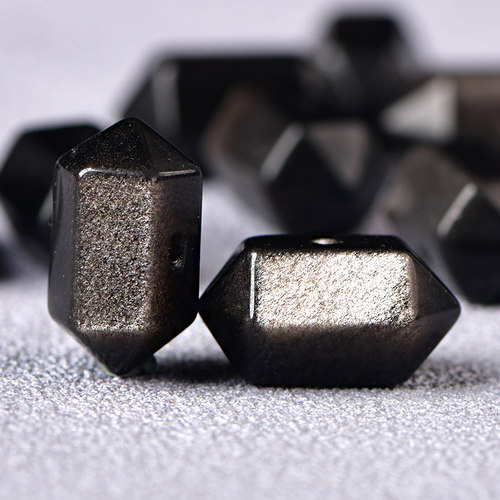 天然银曜石双尖水晶手串DIY配饰