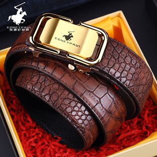 带潮 百搭腰带中青年休闲商务裤 男士 皮带真皮鳄鱼纹内穿自动扣时尚