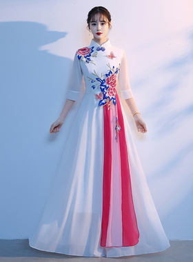 大合唱女长裙古筝演奏主持人独唱指挥晚礼服国风旗袍走秀伞舞演出