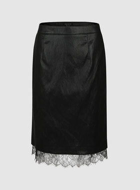 UR国内2025冬季女装魅力摩登PU拼接蕾丝修身半裙UWG560001