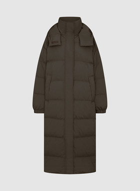 UR国内2025冬季女装时髦气质连帽绗缝长款羽绒外套UWM150025