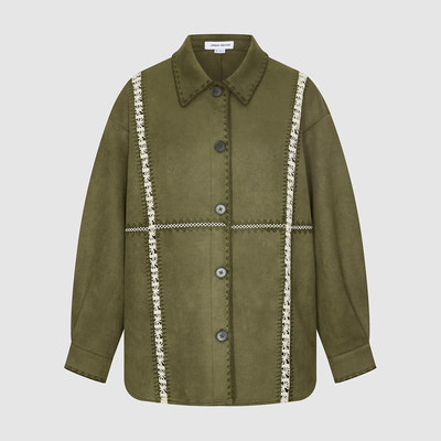 UR国内2025冬季女琥珀流光风休闲撞色刺绣开襟衬衫UYL260001