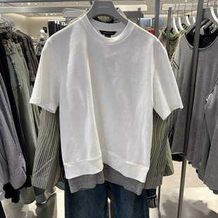 UR国内2025春季男装时尚休闲假两件拼接棉质短袖T恤UMF450028