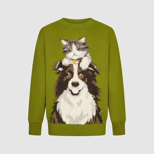 UR国内2025秋季男装图案毛衣狗狗情侣针织衫UUV950029/950026