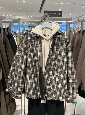 UR国内2025冬季男装休闲时尚翻领撞色格纹开襟衬衫UML250103