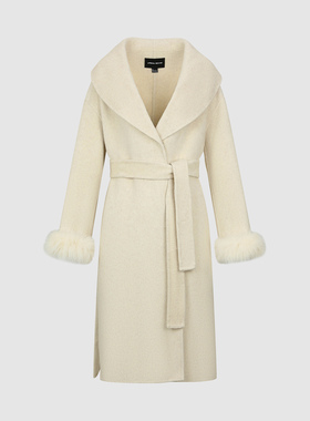 UR国内2025冬季女装魅力翻领系带毛绒呢料外套大衣UWG150171