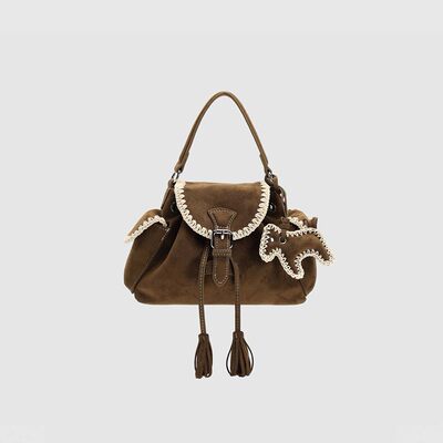 UR国内2025冬季女士撞色编织小马挂件手提斜挎包UAYB60011