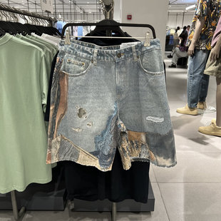 UR国内2025夏季男装潮流设计感图案拼接休闲短裤UMV850038