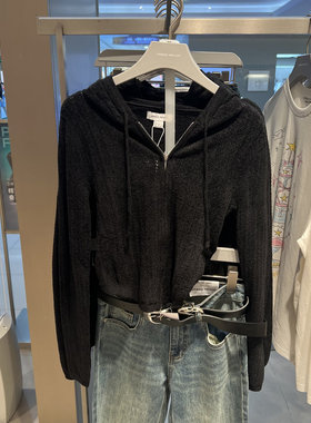 UR国内2025冬季女装潮流镂空连帽修身短款针织开衫UYV950089