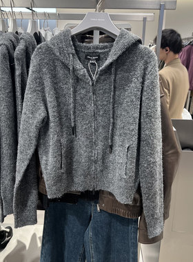 UR国内2025冬季女装潮流格雷系连帽抽绳针织开衫UWJ960009