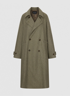 UR国内2025冬季男装琥珀流光风复古双排扣长款大衣UML150065