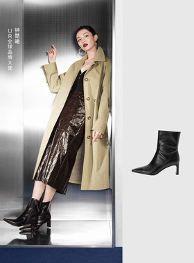 UR国内2025秋季女士钟楚曦同款时尚百搭小方头短靴UAWS50113