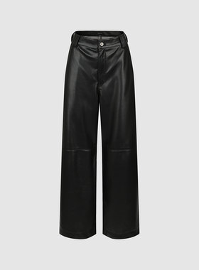 UR国内2025冬季新款女装潮流摩登简约PU宽松直筒裤UWJ660001