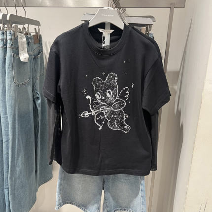 UR国内2025秋季女装潮流真两件趣味小熊印花T恤UYV450250