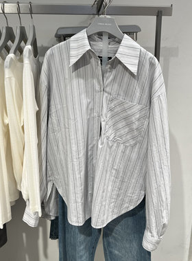 UR国内2025春季女高智感通勤气质条纹长袖开襟衬衫UWJ250012