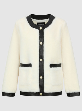 UR国内2025冬季女装时尚魅力小香撞色拼接毛绒外套UWG150176