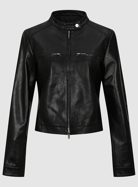 UR国内2025秋季女装流光风潮流机车立领拉链短皮衣UWJ150061