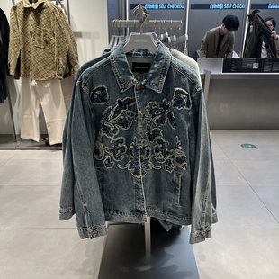 UR国内2025冬季男装复古休闲立体花朵图案牛仔外套UMF850068