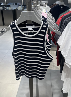 UR国内2025夏季女装法式休闲撞色条纹修身圆领背心UWB450015