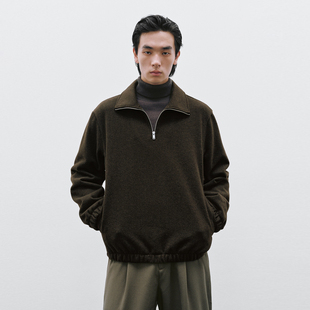 UR国内2025冬季男装琥珀流光风复古立领半开襟卫衣UMF450157