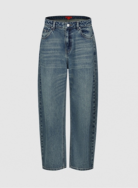 UR国内2025秋季女装复古风水洗猫须弯刀牛仔长裤UYV850171