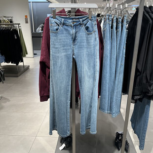 UR国内2025春季女装复古水洗猫须高腰微喇牛仔长裤UWM850040