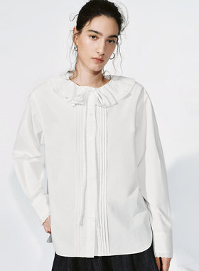 UR国内2025冬季女装都市蕾丝花边压褶系带开襟衬衫UYU260001