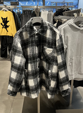 UR国内2025冬季男装时尚潮流休闲撞色格纹夹克外套UUY150007