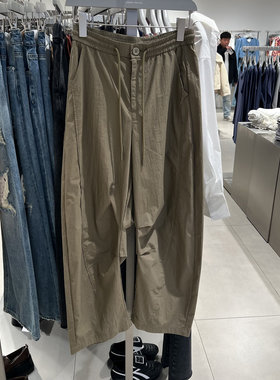 UR国内2025春季女装休闲工装风松紧腰抽绳萝卜裤UYV650013