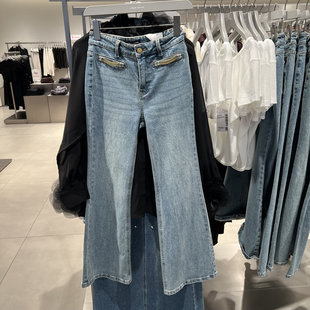 UR国内2025春季女装时髦设计感拉链饰微喇牛仔长裤UWG850038