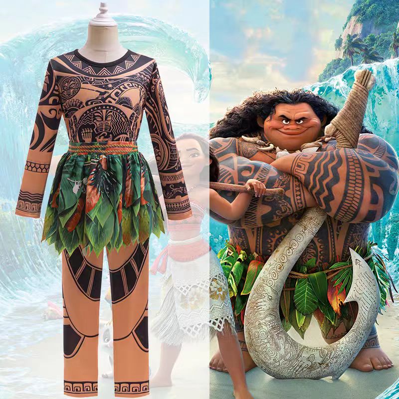 海洋奇缘半神毛伊印花套装儿童长袖上衣裙裤两件套Maui航海服