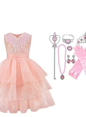 Wicked儿童Glinda生日礼服粉色公主裙女童魔法坏女巫格林达演出服