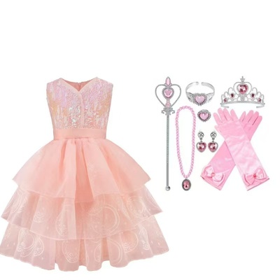 Wicked儿童Glinda生日礼服粉色公主裙女童魔法坏女巫格林达演出服