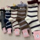 泡泡袜筒秋冬新款 女袜2025韩系网红款 撞色条纹字母min标签中筒袜