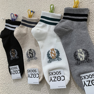 韩国东大门cozy男袜街头数字1947字母N棉质透气束腰运动短筒袜子