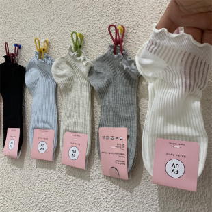 网红款 新款 透气木耳边坑条低帮矮腰袜 纯色短筒女袜子夏季 微透薄款