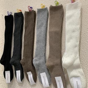 东大门冬季 加厚保暖女袜子韩街头网红坑条纯色羊毛长筒显瘦堆堆袜
