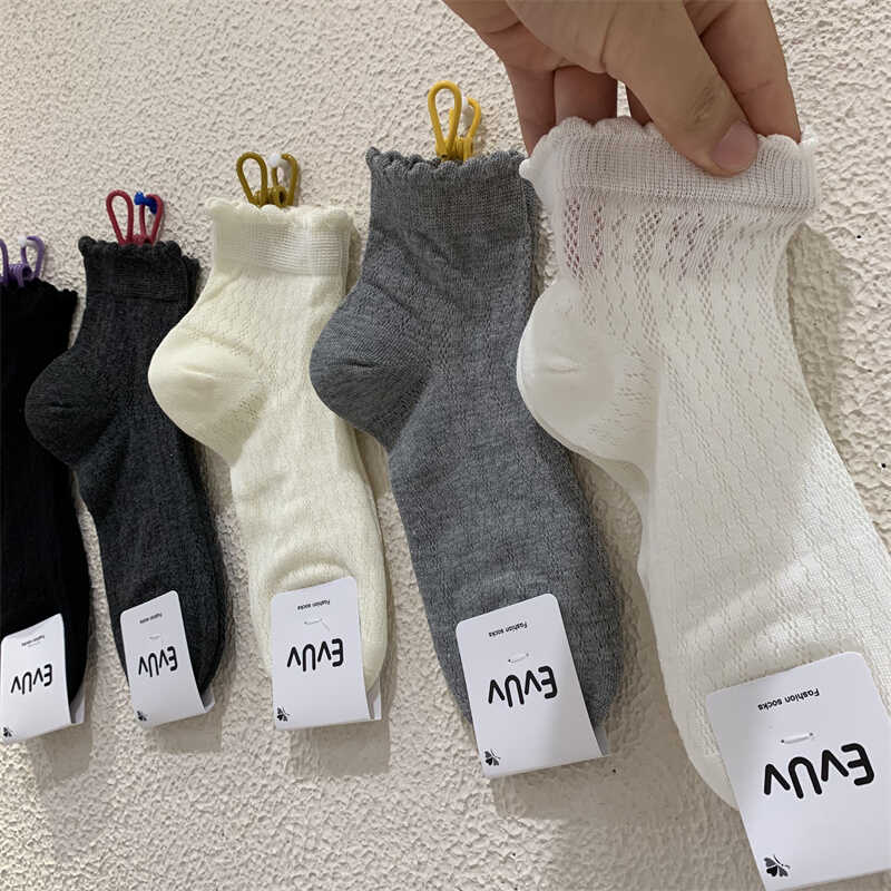 波浪木耳边薄款女袜透气东大门