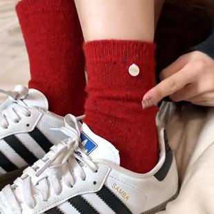 网红款贝壳纽扣女袜子韩东大门冬季新款加厚保暖点子纱中筒堆堆袜