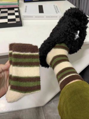 冬季条纹加厚保暖毛毛袜