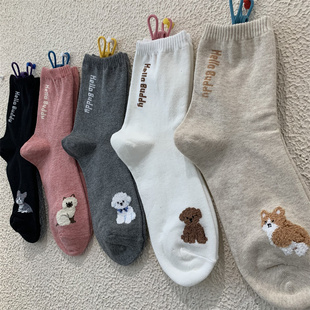 vivid 女袜甜美立体植绒卡通小狗中筒袜 color韩国东大门春季 新款