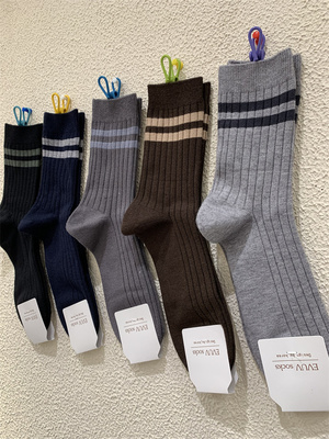 秋冬新款加厚条纹羊绒男袜