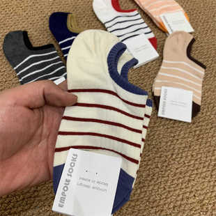 EMPOLE韩国东大门夏季 女袜撞色条纹棉质硅胶不掉跟隐形船袜套 新款