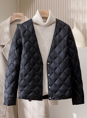 95%白鸭绒2025秋冬轻薄V领内胆羽绒服女短款修身保暖打底大衣内搭