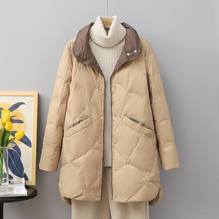 2025年新款祥云羽绒服女中长款轻薄立领宽松白鸭绒秋冬轻便外套潮